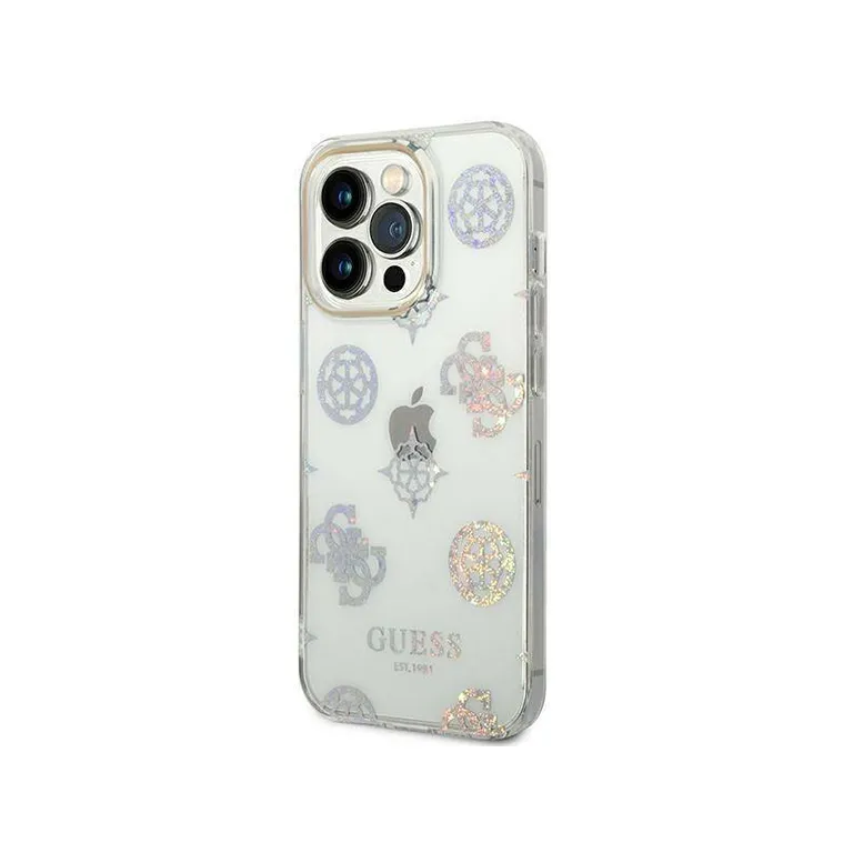 Eredeti iPhone 14 Pro Max Guess Hard Case Peony Glitter (GUHCP14XHTPPH) Átlátszó