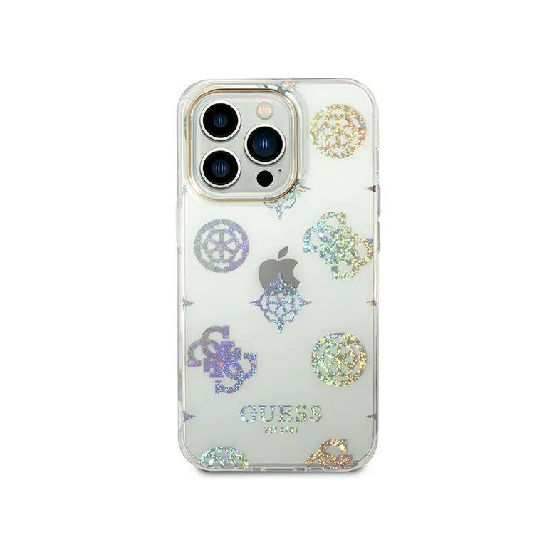 Eredeti iPhone 14 Pro Max Guess Hard Case Peony Glitter (GUHCP14XHTPPH) Átlátszó