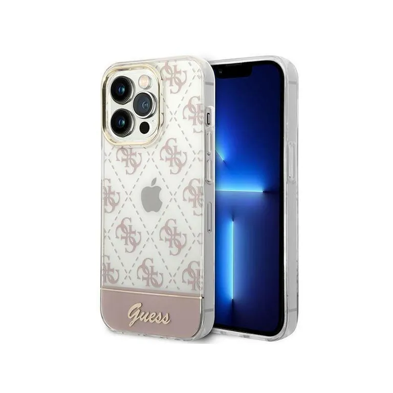 Eredeti iPhone 14 Pro Max Guess Hardcase 4G Pattern Script Rózowe