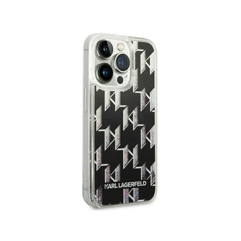 Eredeti iPhone 14 Pro Max Karl Lagerfeld Hardcase Liquid Glitter Monogram (KLHCP14XLMNMK) Fekete