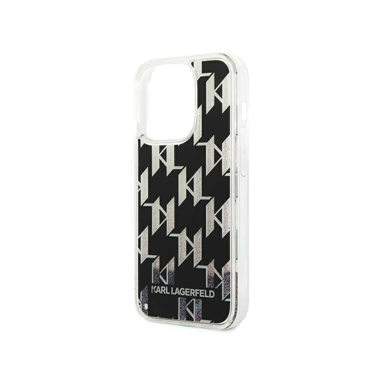 Eredeti iPhone 14 Pro Max Karl Lagerfeld Hardcase Liquid Glitter Monogram (KLHCP14XLMNMK) Fekete