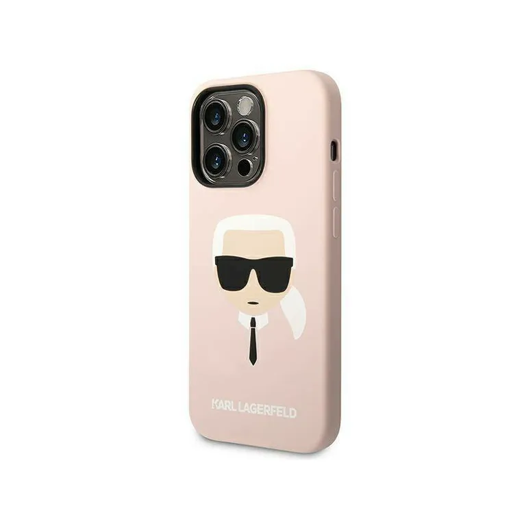 Eredeti iPhone 14 Pro Max Karl Lagerfeld Hardcase Silicone Karl feje (KLHCP14XSLKHLP) Rózowe