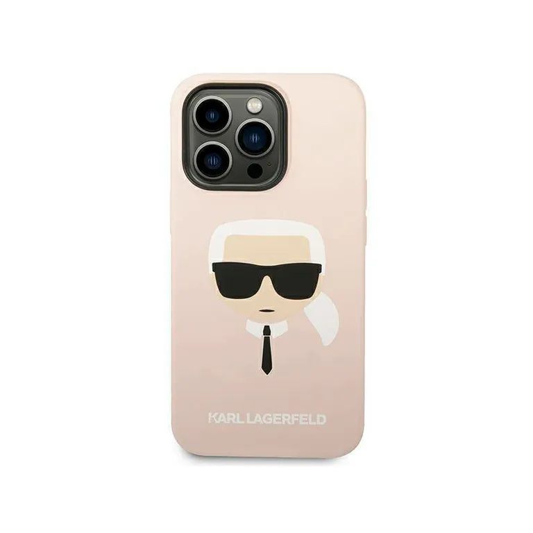 Eredeti iPhone 14 Pro Max Karl Lagerfeld Hardcase Silicone Karl feje (KLHCP14XSLKHLP) Rózowe