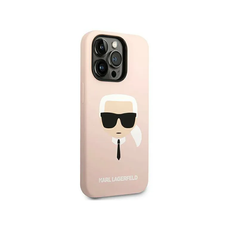 Eredeti iPhone 14 Pro Max Karl Lagerfeld Hardcase Silicone Karl feje (KLHCP14XSLKHLP) Rózowe