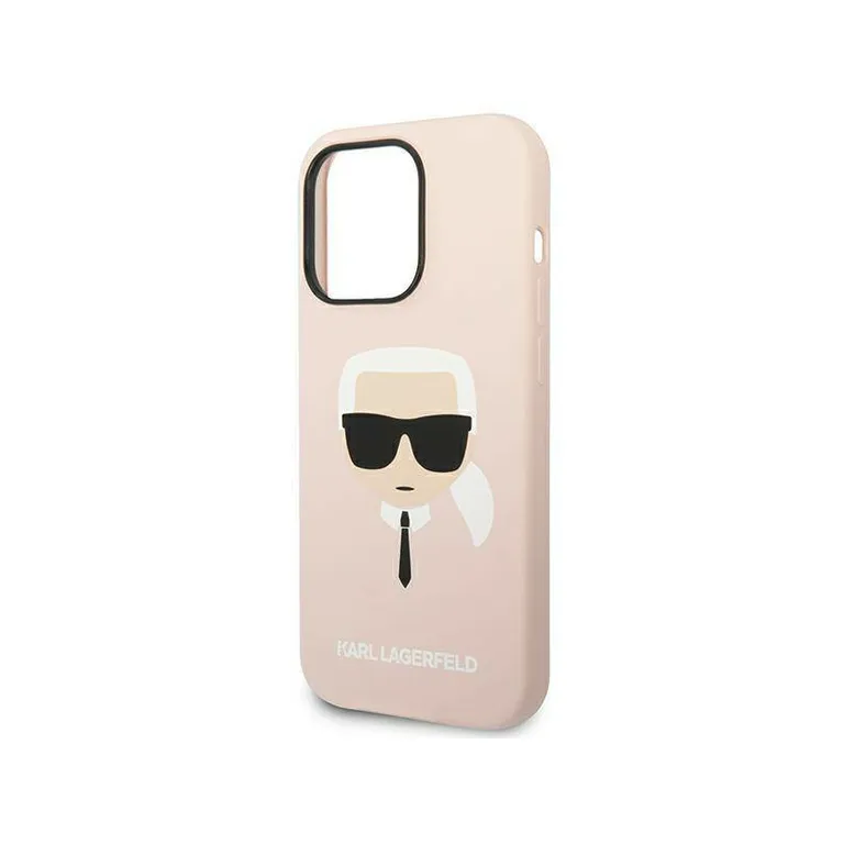 Eredeti iPhone 14 Pro Max Karl Lagerfeld Hardcase Silicone Karl feje (KLHCP14XSLKHLP) Rózowe