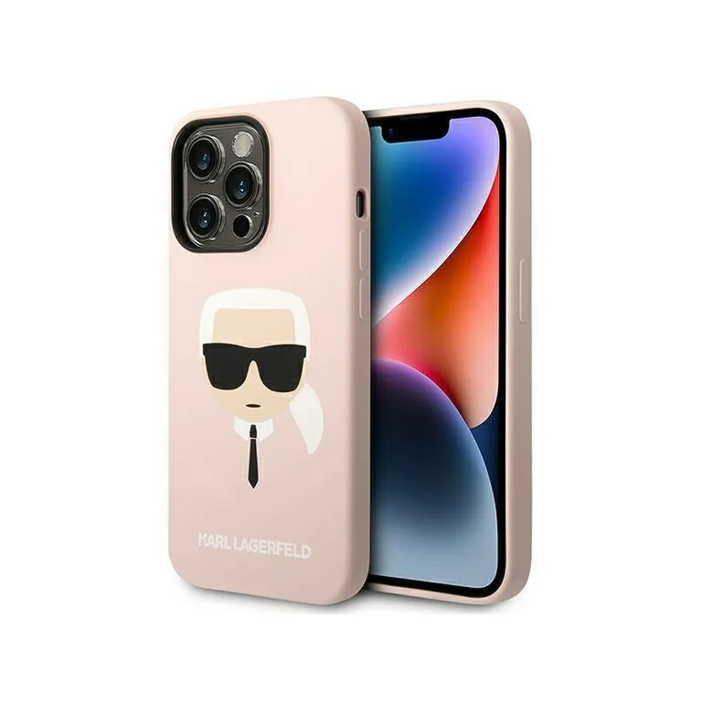 Eredeti iPhone 14 Pro Max Karl Lagerfeld Hardcase Silicone Karl feje (KLHCP14XSLKHLP) Rózowe