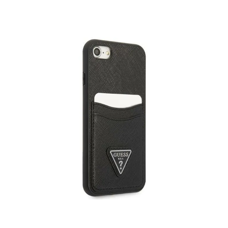 Eredeti iPhone SE 2022 / SE 2020/7/8 Guess Hardcase Saffiano Triango Logo Cardslot Black