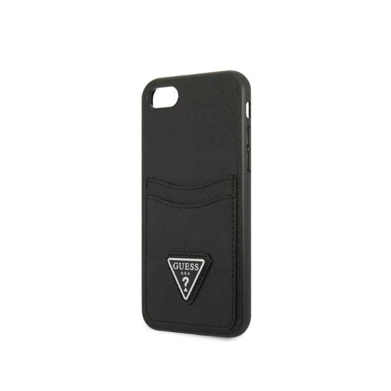 Eredeti iPhone SE 2022 / SE 2020/7/8 Guess Hardcase Saffiano Triango Logo Cardslot Black