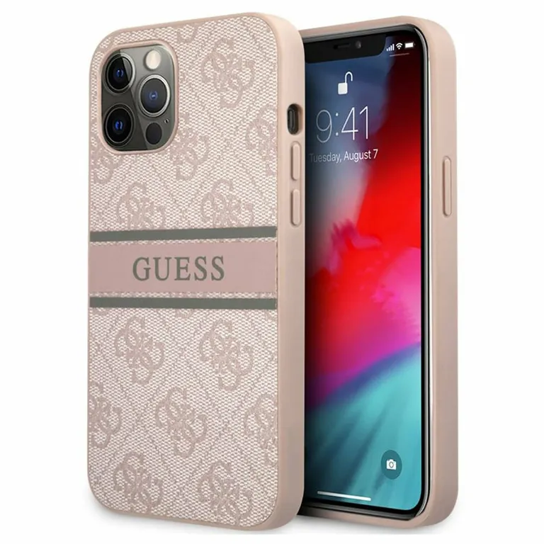 Eredeti iPhone tok 12/12 Pro 6.1 "Guess Hardcase 4G Stripe GUHCP12M4GDPI rózsaszín