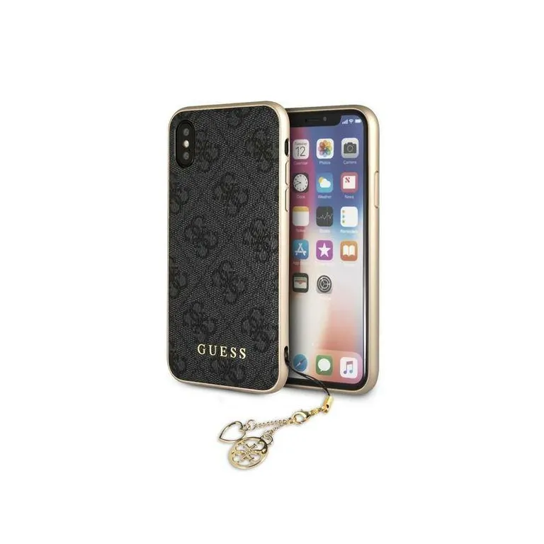 Eredeti iPhone X / Xs Guess Hard Case 4G Charms Collection (GUHCPXGF4GGR) Szürke