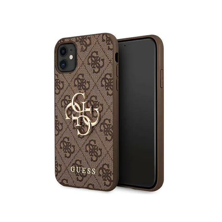 Eredeti tok IPHONE 11 Guess Hardcase 4G nagy fém logó (GUHCN614GMGBR) barna