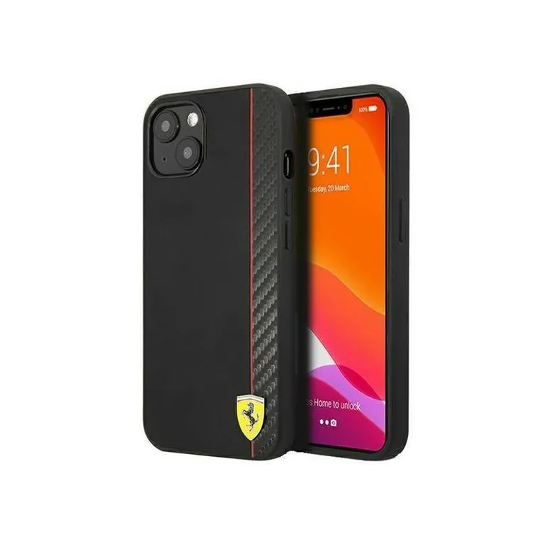 Eredeti tok iphone 13 Ferrari hardcase a pálya széncsíkján (Fesaxhcp13mbk) fekete