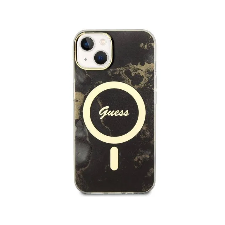 Eredeti tok IPHONE 14 Guess Hardcase Golden Marble Collection MagSafe (UHMP14SHTMRSK) fekete