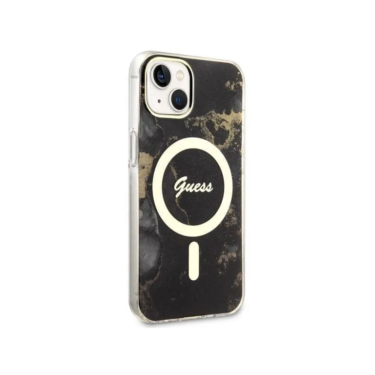 Eredeti tok IPHONE 14 Guess Hardcase Golden Marble Collection MagSafe (UHMP14SHTMRSK) fekete