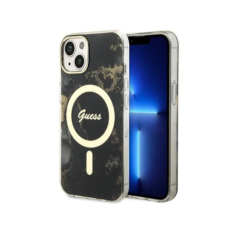 Eredeti tok IPHONE 14 Guess Hardcase Golden Marble Collection MagSafe (UHMP14SHTMRSK) fekete