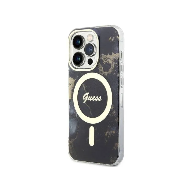 Eredeti tok IPHONE 14 PRO Guess Hardcase Golden Marble Collection MagSafe (GUHMP14LHTMRSK) fekete