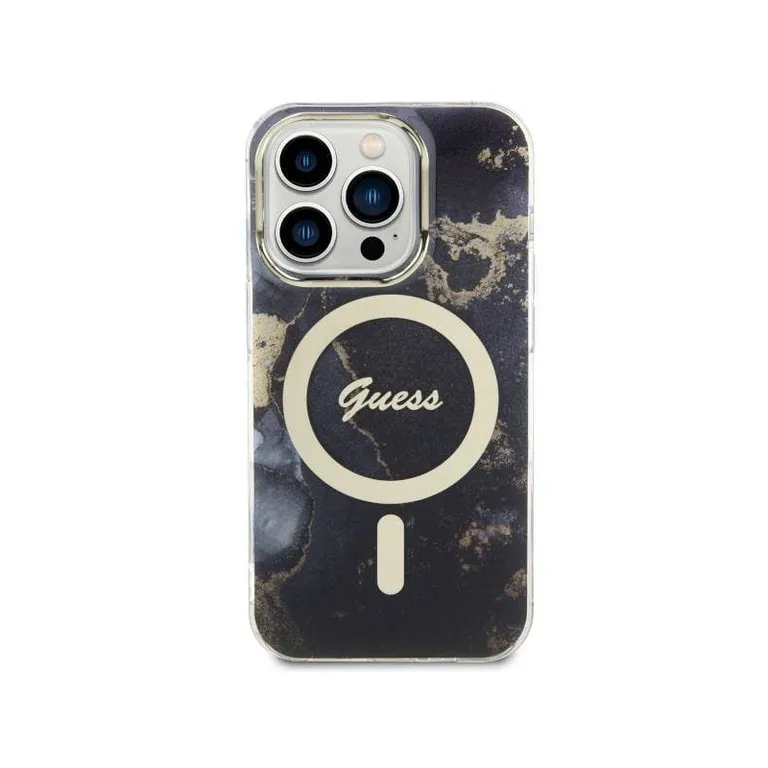 Eredeti tok IPHONE 14 PRO Guess Hardcase Golden Marble Collection MagSafe (GUHMP14LHTMRSK) fekete