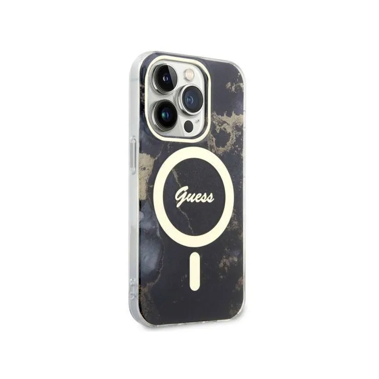 Eredeti tok IPHONE 14 PRO Guess Hardcase Golden Marble Collection MagSafe (GUHMP14LHTMRSK) fekete