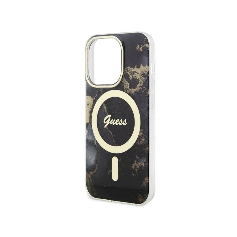 Eredeti tok IPHONE 14 PRO Guess Hardcase Golden Marble Collection MagSafe (GUHMP14LHTMRSK) fekete