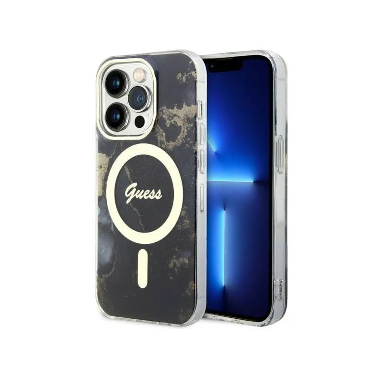 Eredeti tok IPHONE 14 PRO Guess Hardcase Golden Marble Collection MagSafe (GUHMP14LHTMRSK) fekete