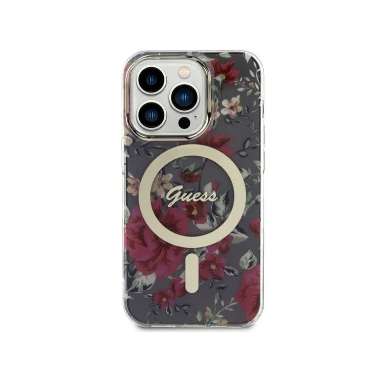 Eredeti tok IPHONE 14 PRO Guess kemény tok Flower MagSafe (GUHMP14LHCFWSA) zöld