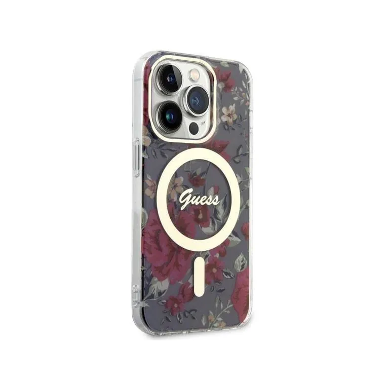 Eredeti tok IPHONE 14 PRO Guess kemény tok Flower MagSafe (GUHMP14LHCFWSA) zöld