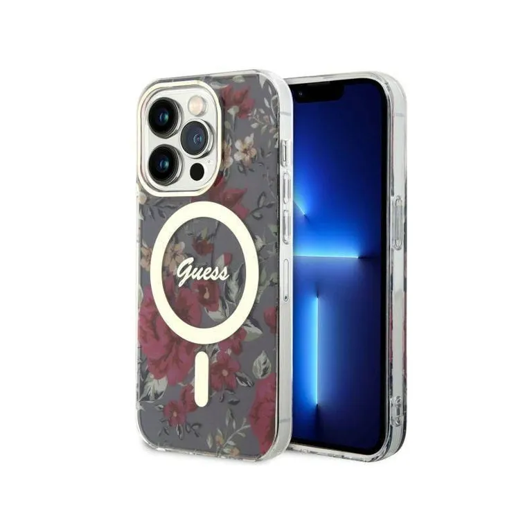 Eredeti tok IPHONE 14 PRO Guess kemény tok Flower MagSafe (GUHMP14LHCFWSA) zöld