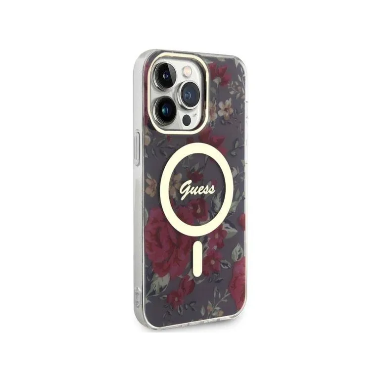 Eredeti tok IPHONE 14 PRO MAX Guess kemény tok Flower MagSafe (GUHMP14XHCFWSA) zöld