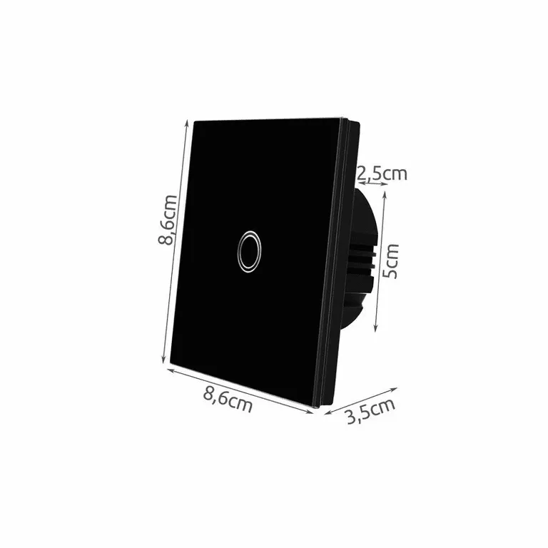 Érintőgombos kristályüveg villanykapcsoló,  8,6x8,6x3,3 cm, fekete