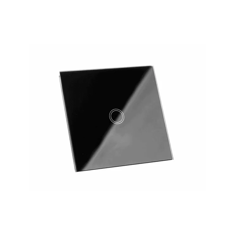 Érintőgombos kristályüveg villanykapcsoló,  8,6x8,6x3,3 cm, fekete