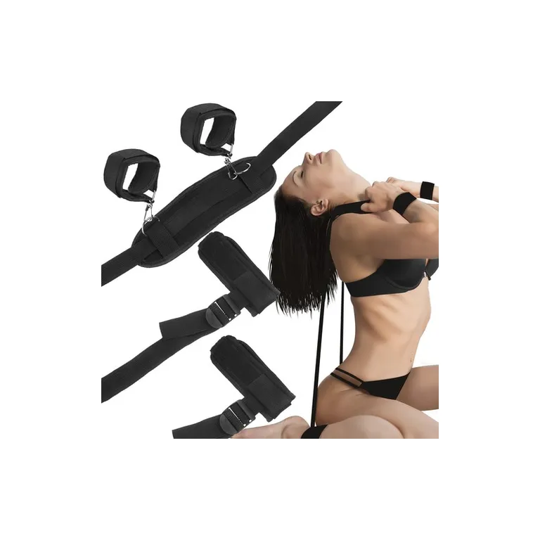 Erotikus nyak-boka-csukló kötöző, állítható, tépőzáras, fekete