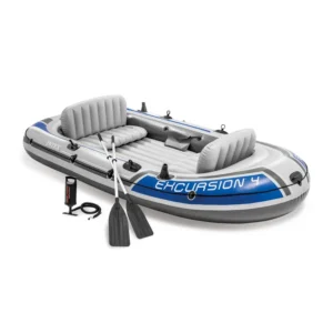 INTEX Excursion 4 felfújható gumicsónak pumpáva, 2 evezővel, 4 személyes, szürke-kék