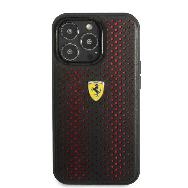 Ferrari PU bőr perforált hátlap iPhone 14 Pro Max piroshoz