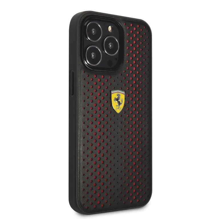 Ferrari PU bőr perforált hátlap iPhone 14 Pro Max piroshoz