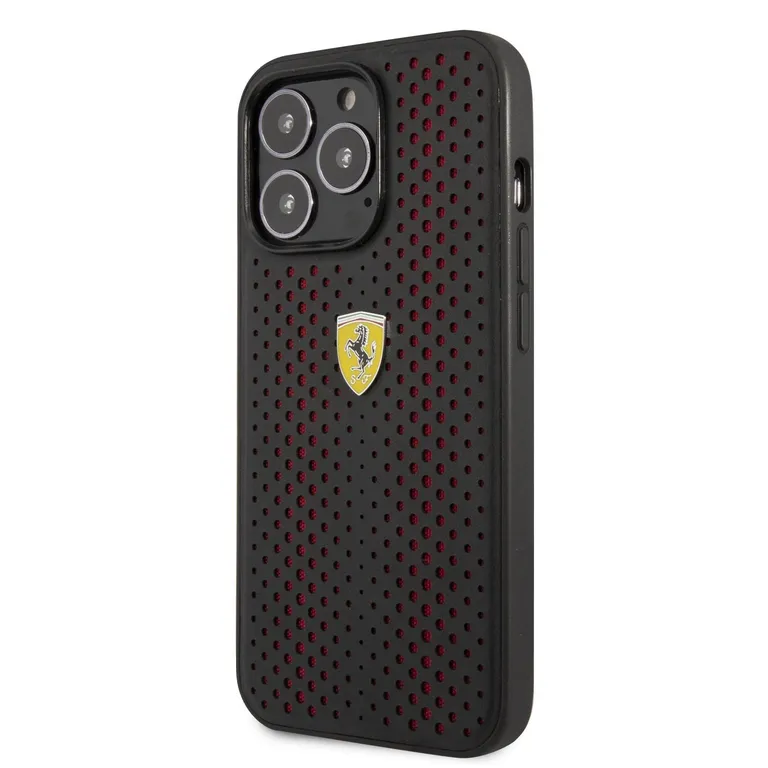 Ferrari PU bőr perforált hátlap iPhone 14 Pro Max piroshoz