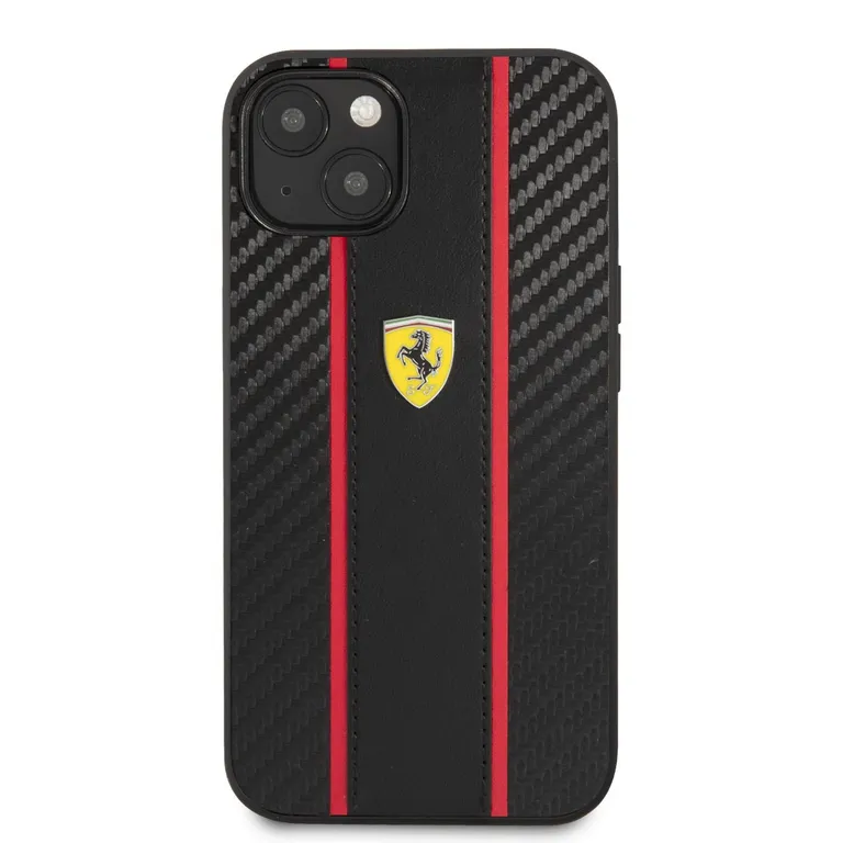 Ferrari PU Carbon Effect fém logós hátlap iPhone 14 fekete színűre