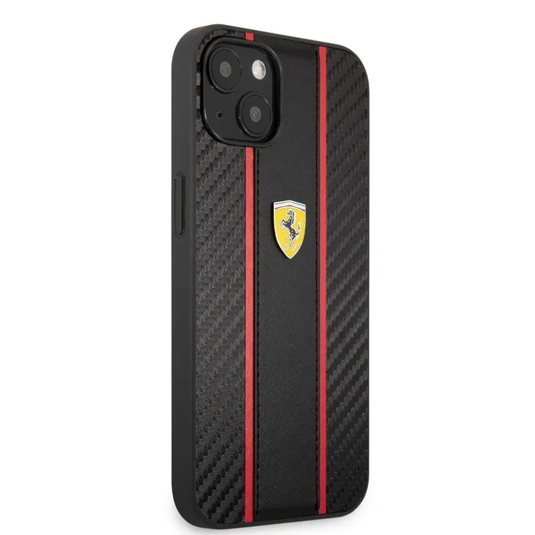 Ferrari PU Carbon Effect fém logós hátlap iPhone 14 fekete színűre