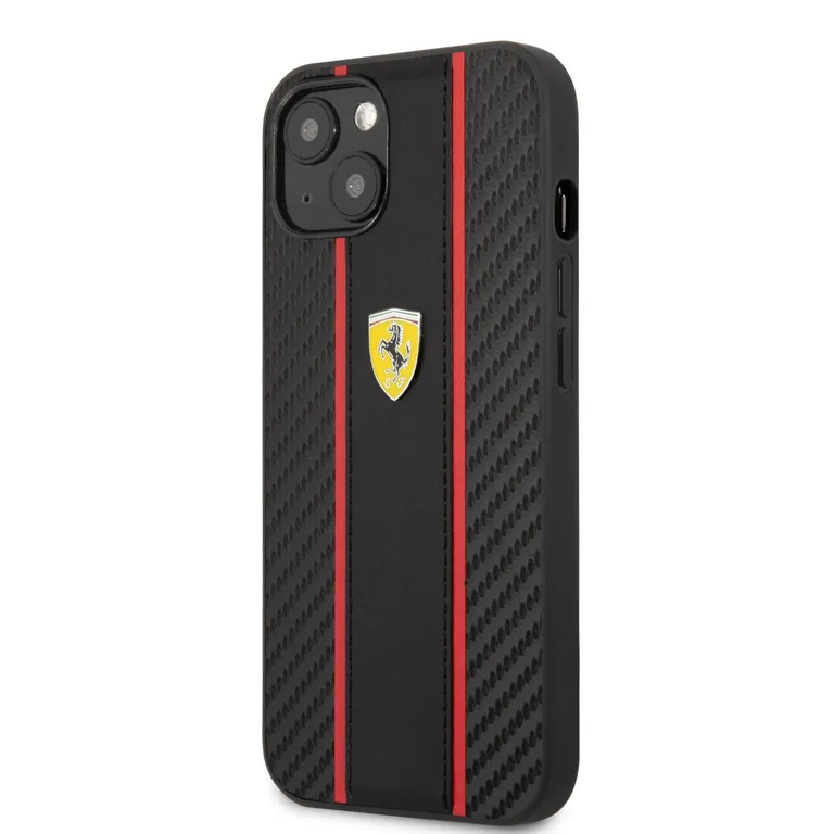 Ferrari PU Carbon Effect fém logós hátlap iPhone 14 fekete színűre