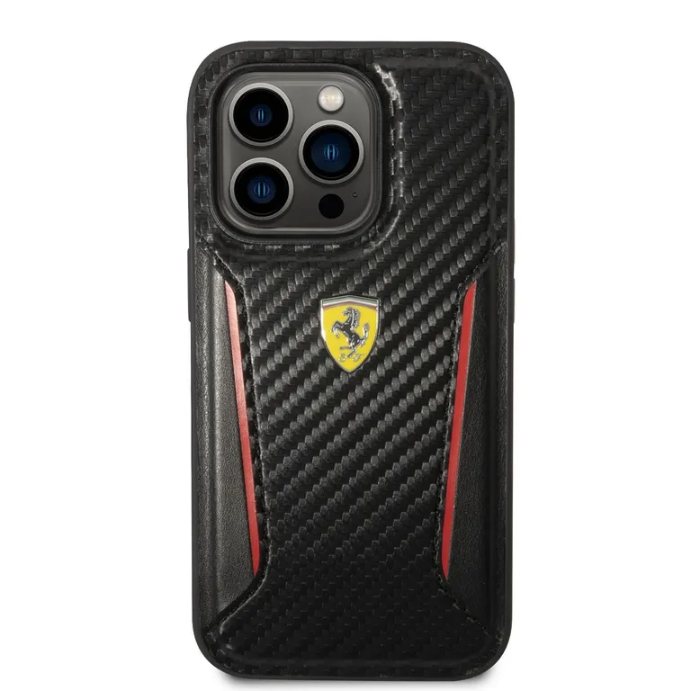 Ferrari PU karbon hátlap iPhone 14 Pro fekete borítóhoz