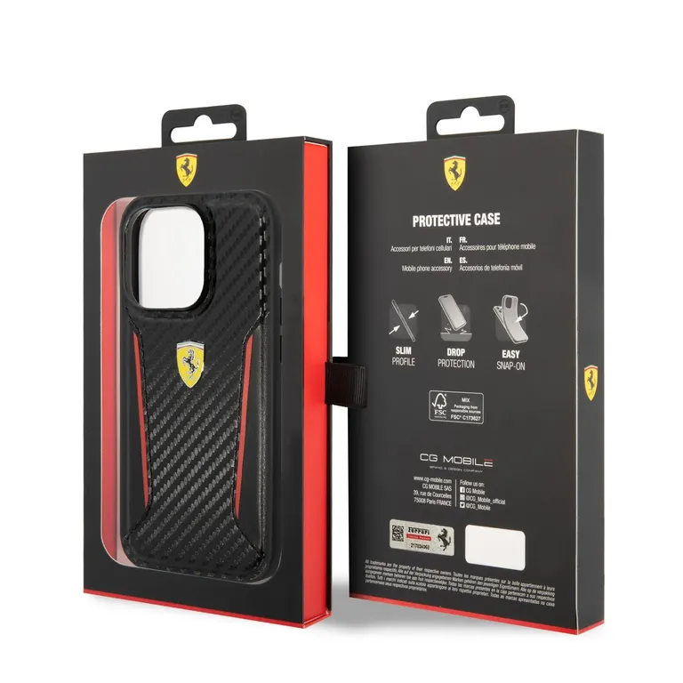 Ferrari PU karbon hátlap iPhone 14 Pro fekete borítóhoz