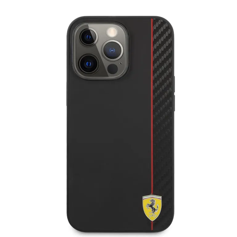 Ferrari sima és szén-dioxid hatású Zadní Kryt pro iPhone 13 Pro fekete tok