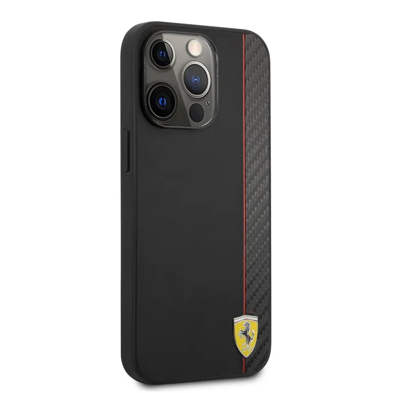 Ferrari sima és szén-dioxid hatású Zadní Kryt pro iPhone 13 Pro fekete tok