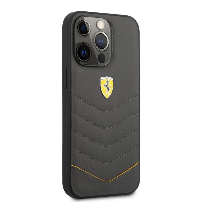 Ferrari valódi bőr steppelt Zadní Kryt pro iPhone 13 Pro Max sötétszürke tok