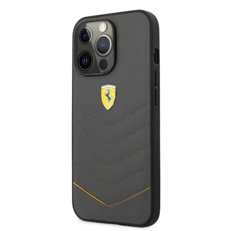 Ferrari valódi bőr steppelt Zadní Kryt pro iPhone 13 Pro Max sötétszürke tok