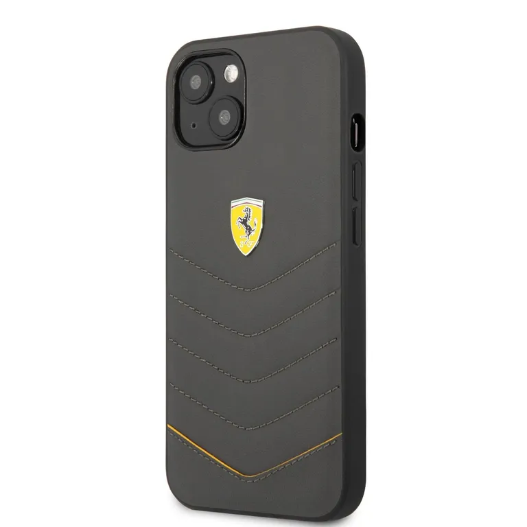 Ferrari valódi bőr steppelt Zadní Kryt pro iPhone 13 sötétszürke tok