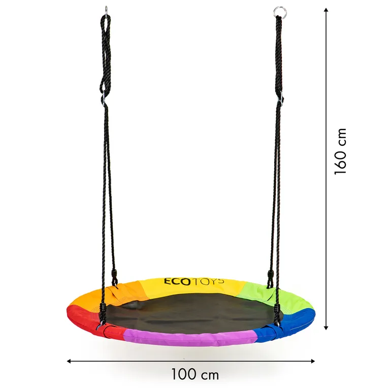 Ecotoys fészekhinta állítható kötéllel, 100cm átmérő, színes