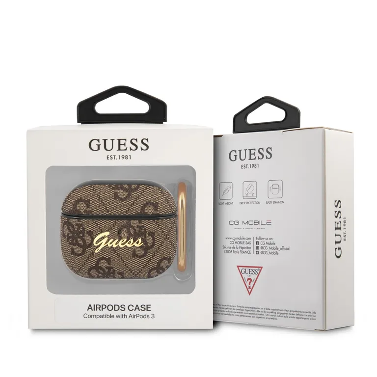 Guess 4G Script PC/PU Pouzdro pro Airpods 3 barna