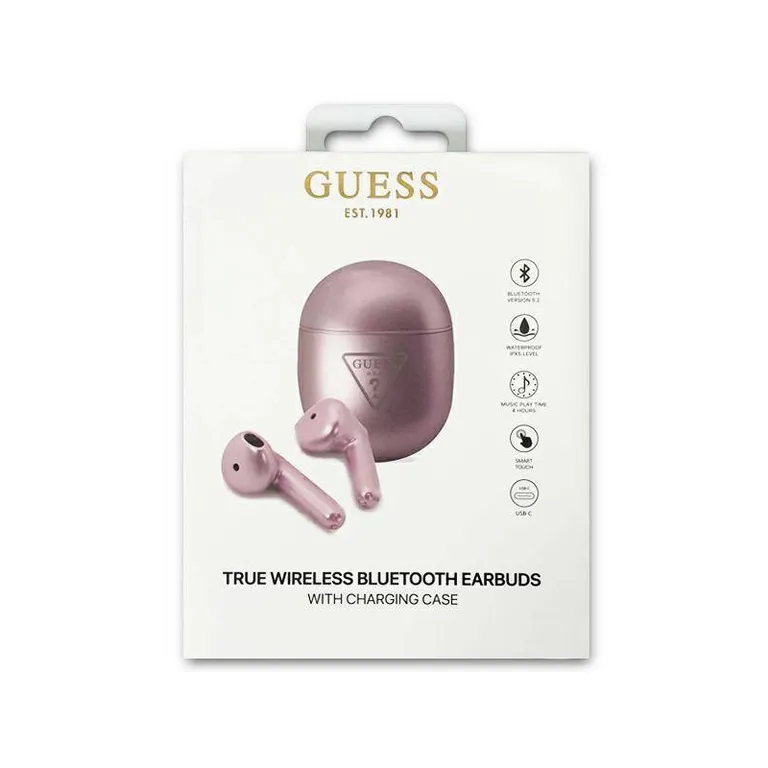 Guess Bluetooth fejhallgató GUTWST82TRU TWS + dokkolóállomás lila/lila Háromszög logó