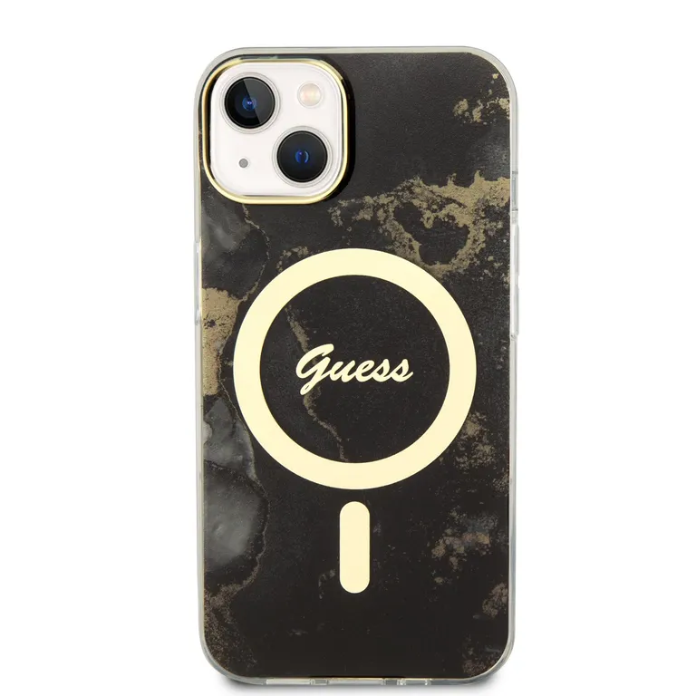 Guess Marble IML MagSafe kompatibilis hátlap iPhone 13-hoz Fekete