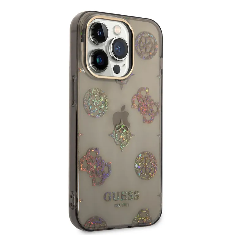 Guess PC/TPU Peony Glitter hátlap az iPhone 14 Pro fekete készülékhez